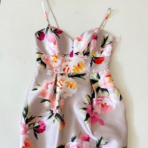 ELIZA J Mikado Floral Print Cocktail Dress Spaghetti Strap Gray Pink Size 2 new